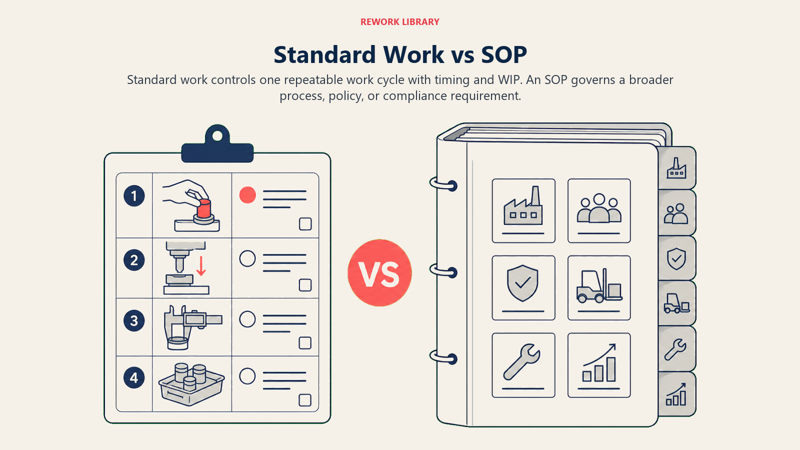 Standard work cycle card compared with a broader standard operating procedure
