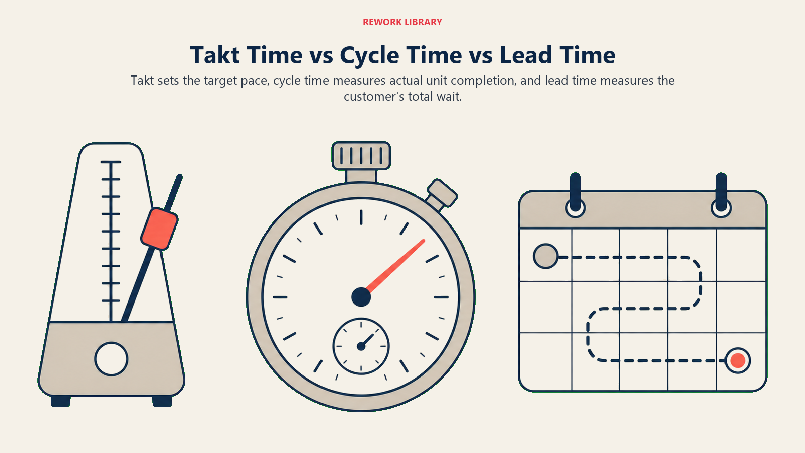 Takt time compared with cycle time and lead time