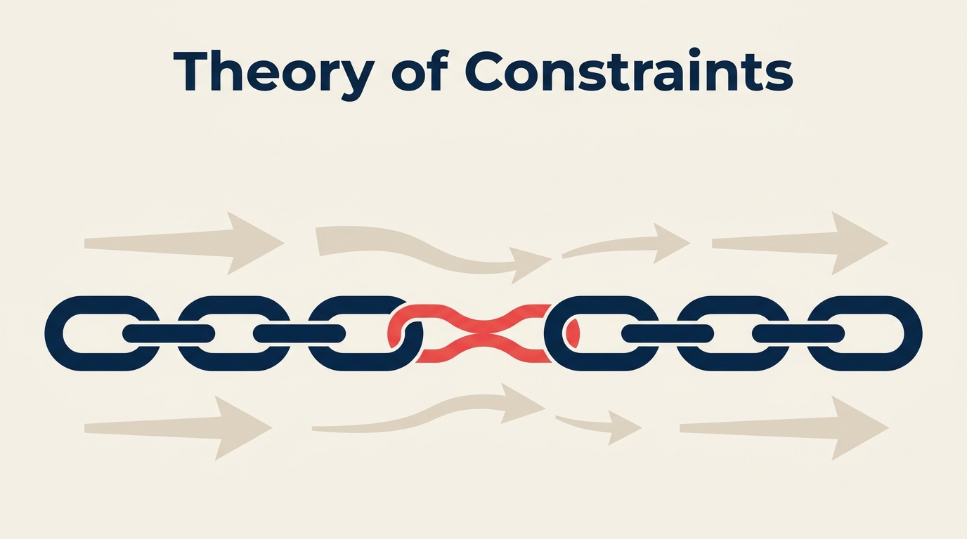 Theory of constraints shown as a chain with one bottleneck link highlighted