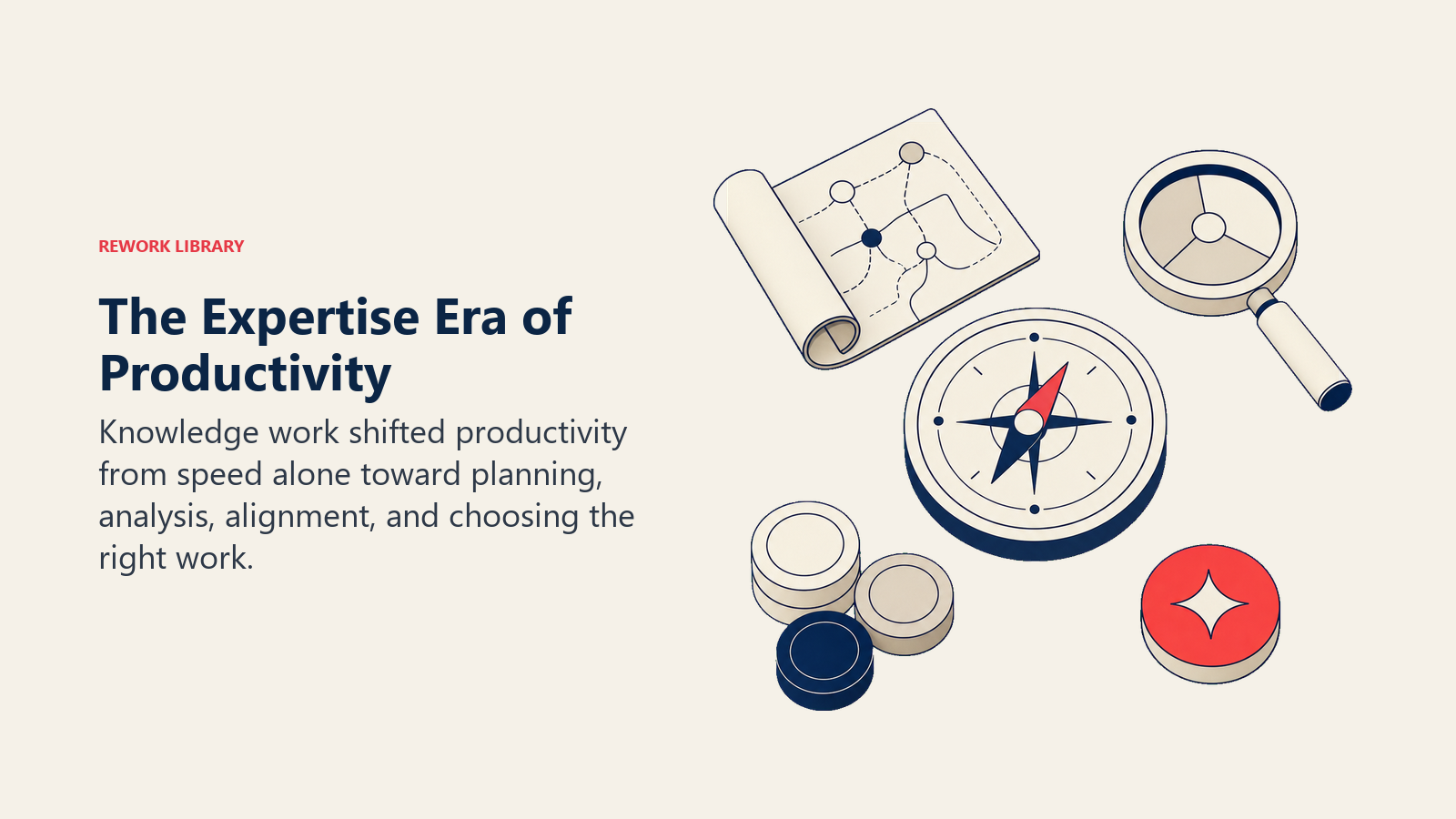 Expertise era productivity shown as a knowledge workbench guided by a decision compass