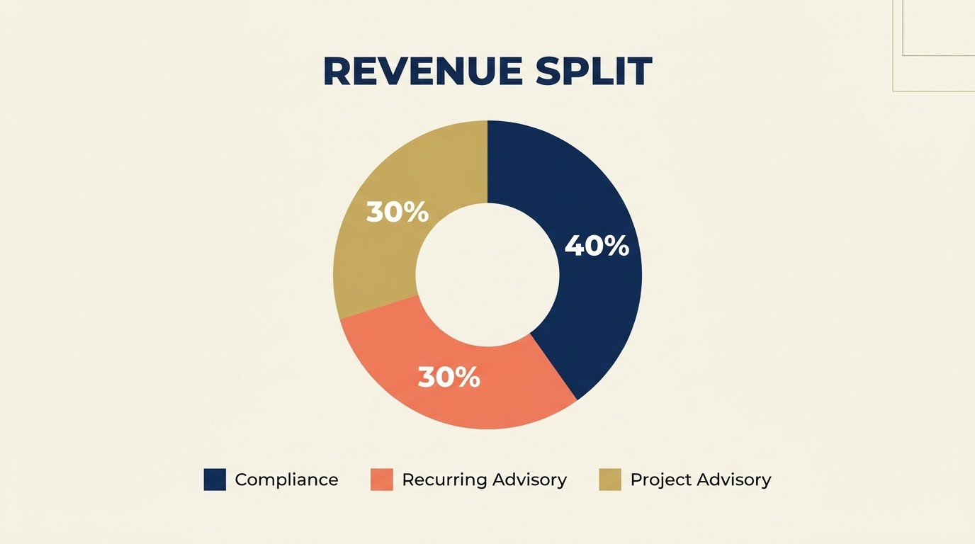 Ideal 40/30/30 revenue mix of compliance, recurring advisory, and project-based advisory for high-performing accounting firms