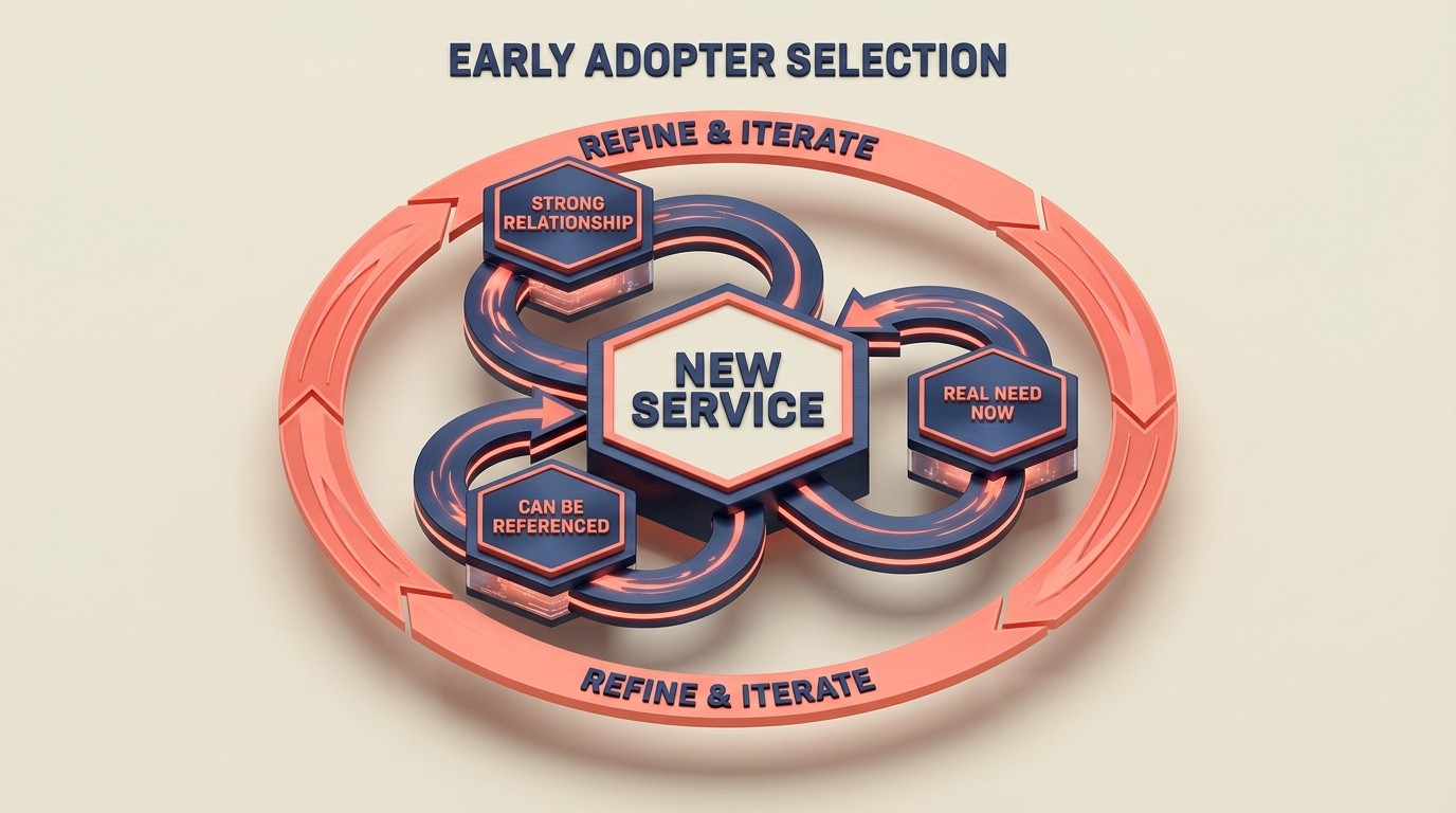 Soft launch framework with three filters for selecting early adopter clients