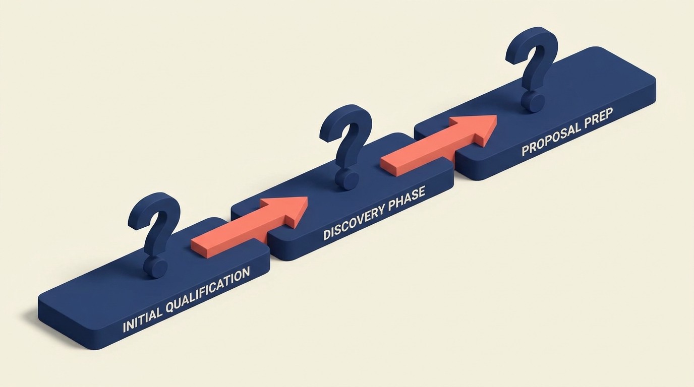 Three-stage budget conversation framework spanning qualification, discovery, and proposal prep