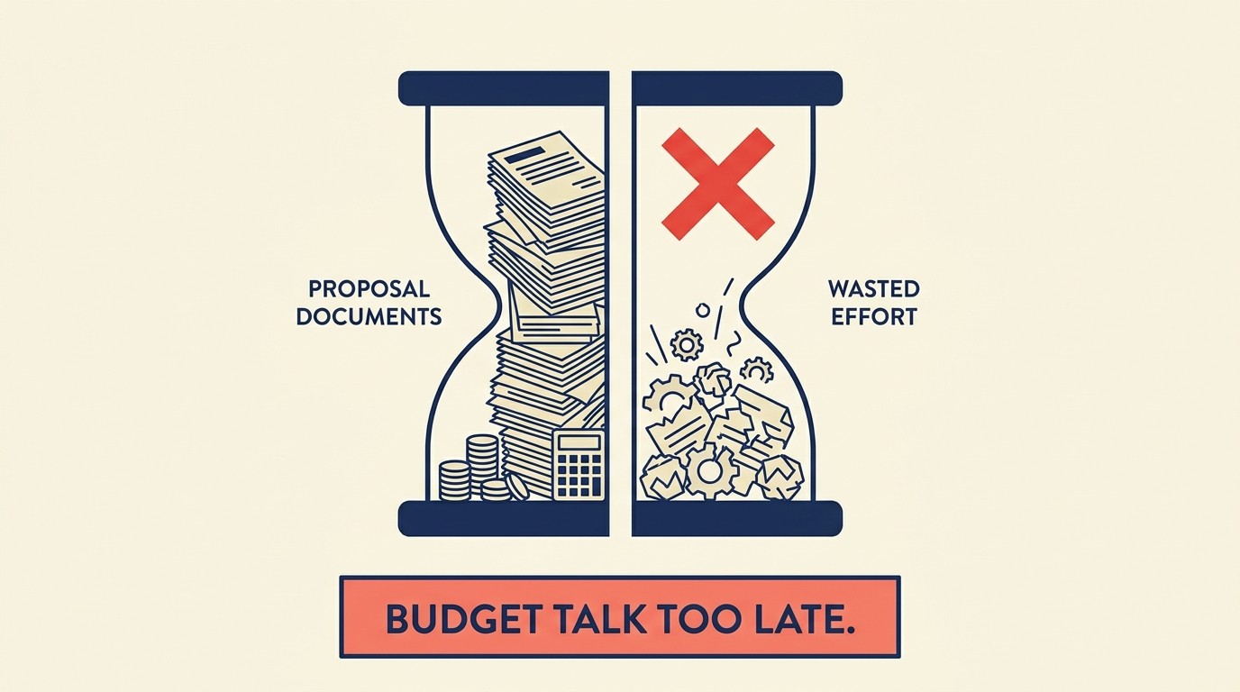 Consultant delaying budget talk until proposal stage while deal stalls from misalignment