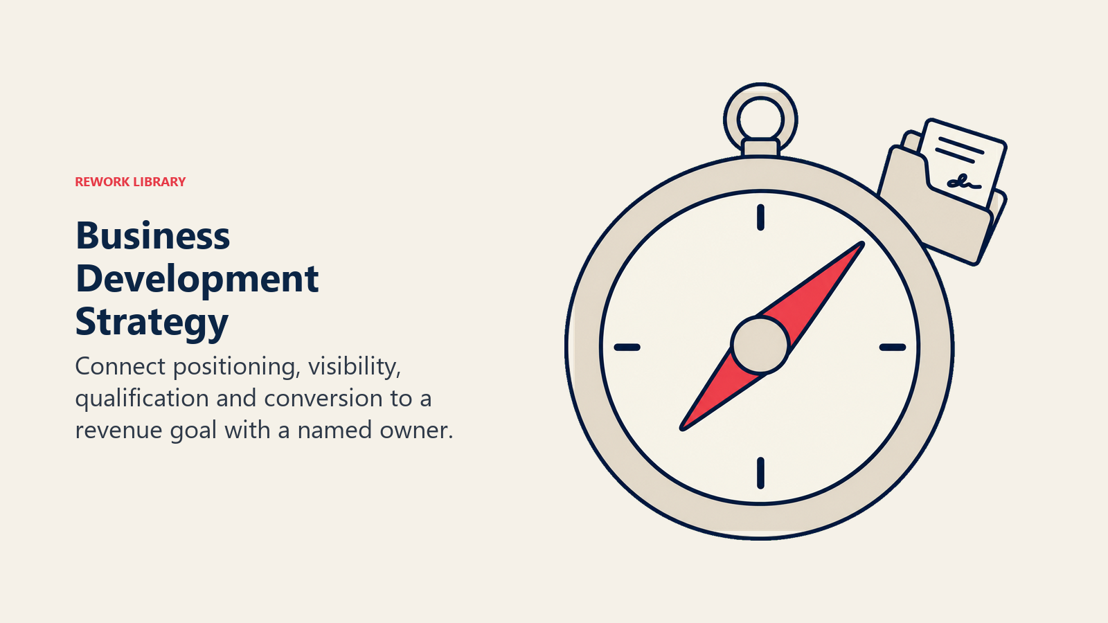 Business development strategy compass pointing toward a client engagement folder.