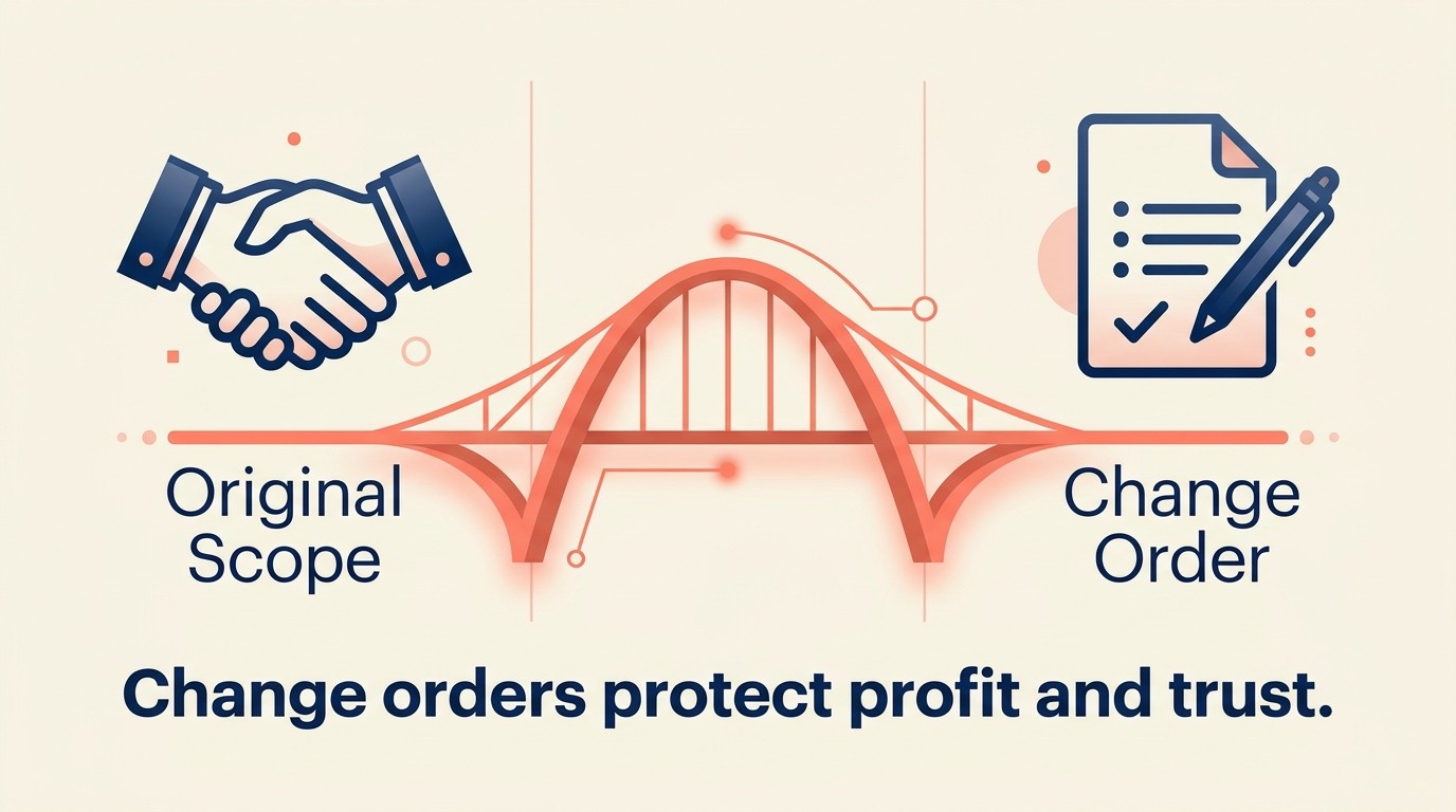 Change order definition showing modifications to scope timeline and budget as a mini-contract