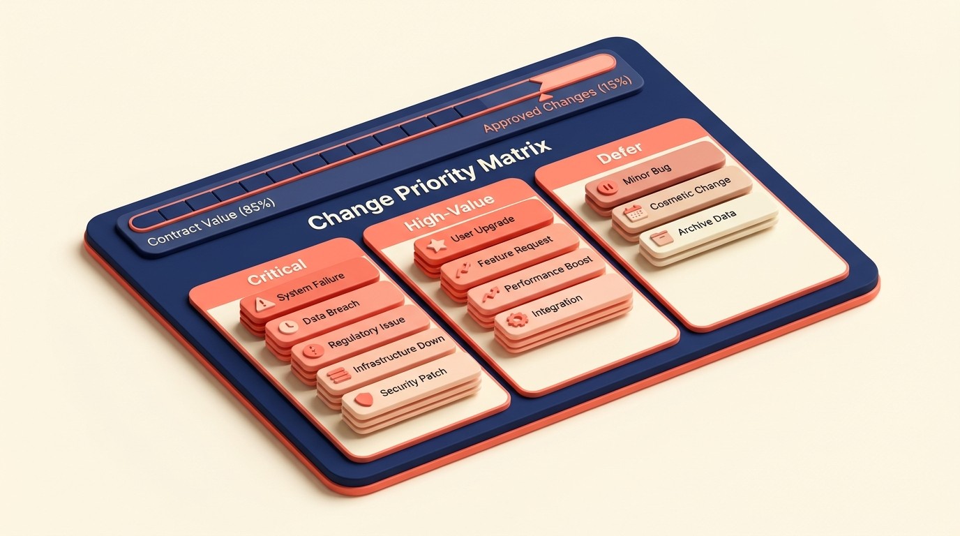 Cumulative change dashboard with priority matrix and batching strategy for project changes