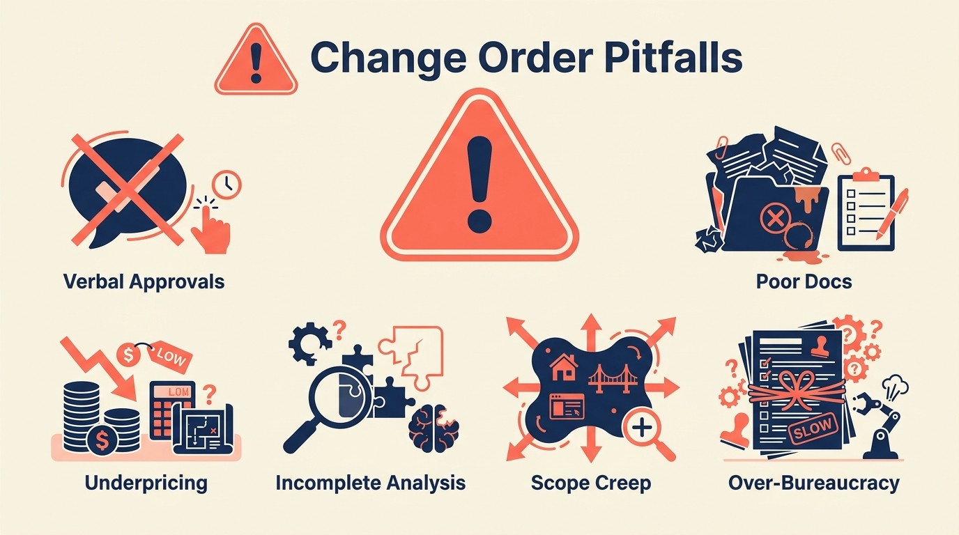 Common change order pitfalls: verbal approvals underpricing incomplete analysis and poor documentation