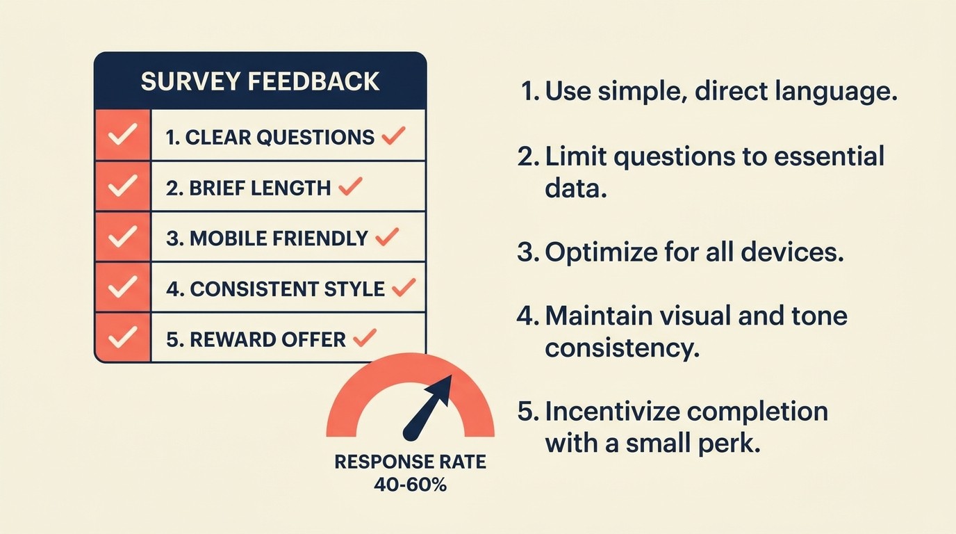Survey design framework covering question quality, timing cadence, channel choice, and response rate drivers