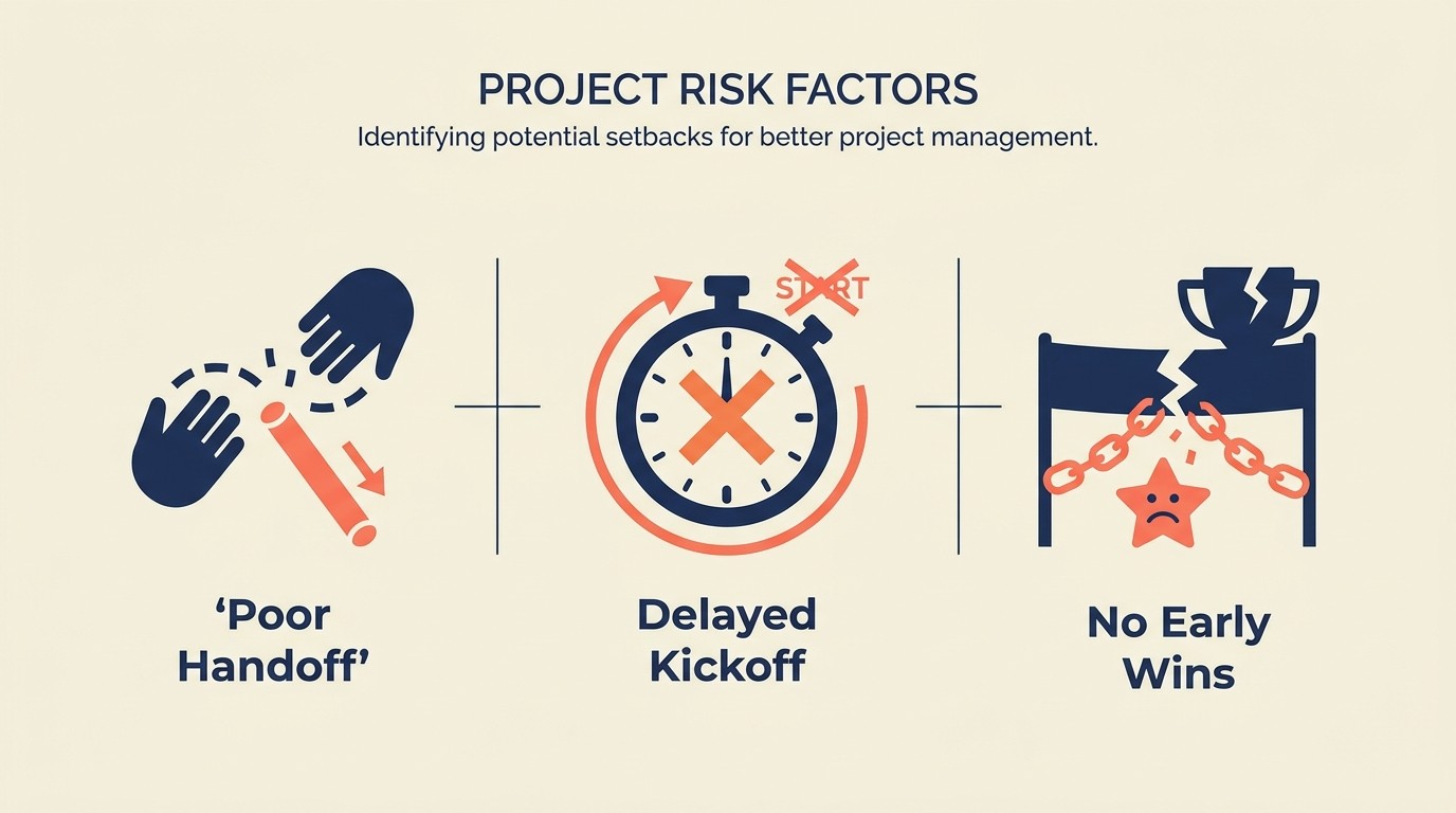 Three root causes of failed client onboarding: poor handoff, delayed kickoff, and missing early wins