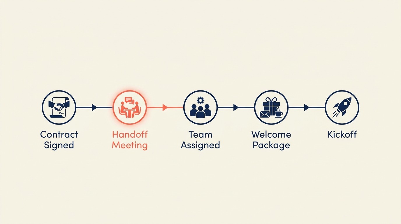 Pre-engagement setup checklist covering sales handoff, team assignment, and technical preparation