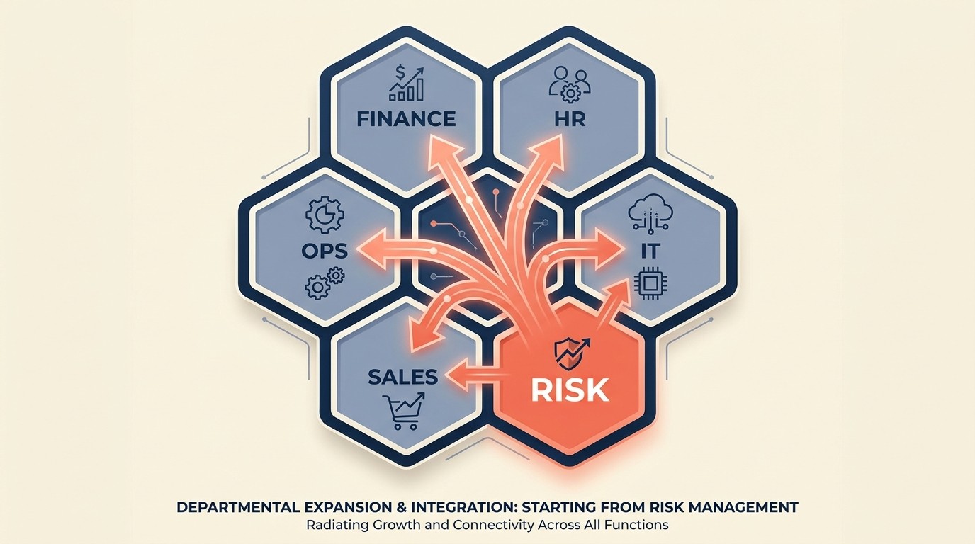 Department-by-department expansion paths across Finance, HR, Operations, IT, Sales, and Risk functions