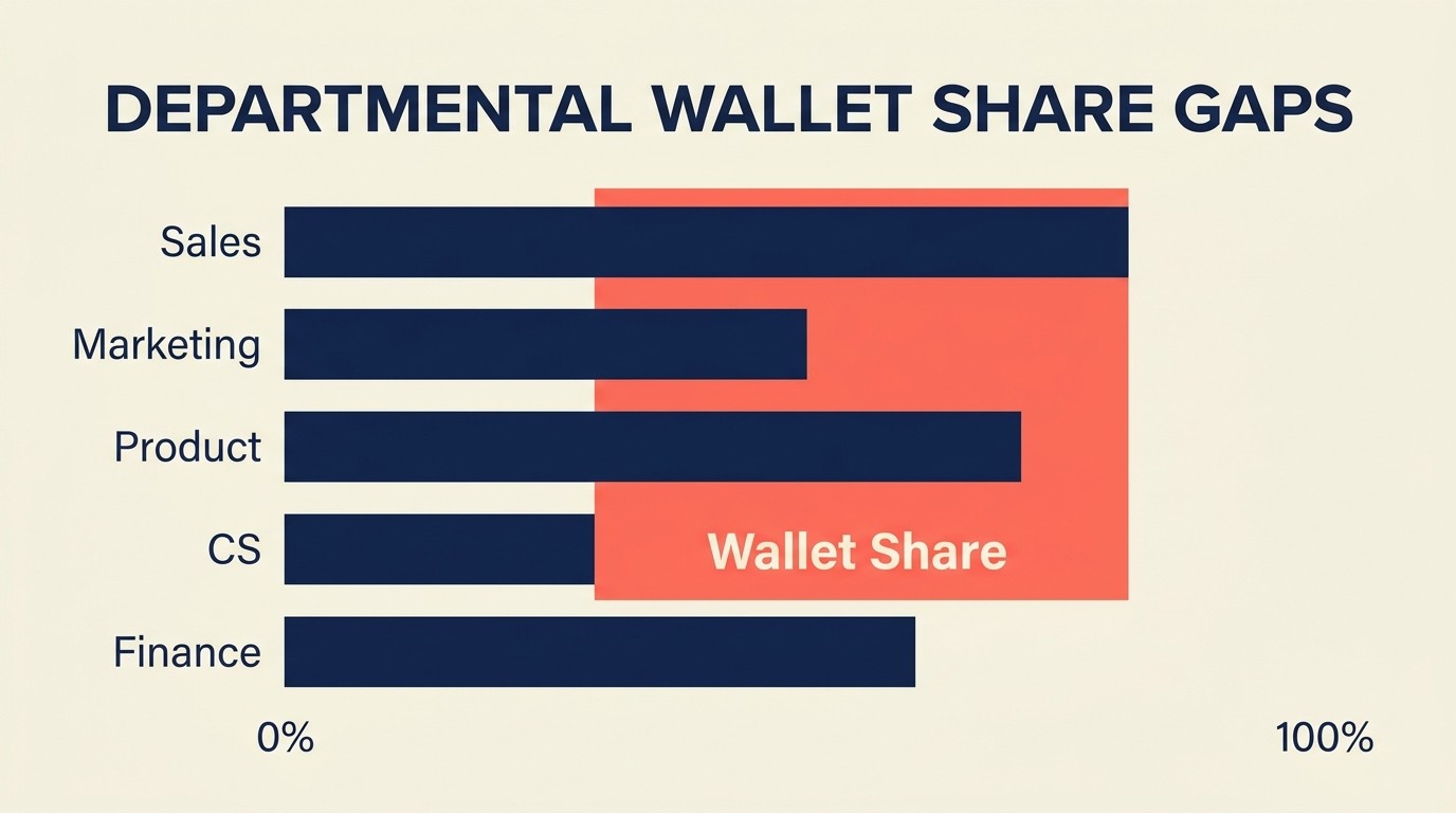 Client account opportunity assessment mapping current footprint, department coverage, service gaps, and competitive presence