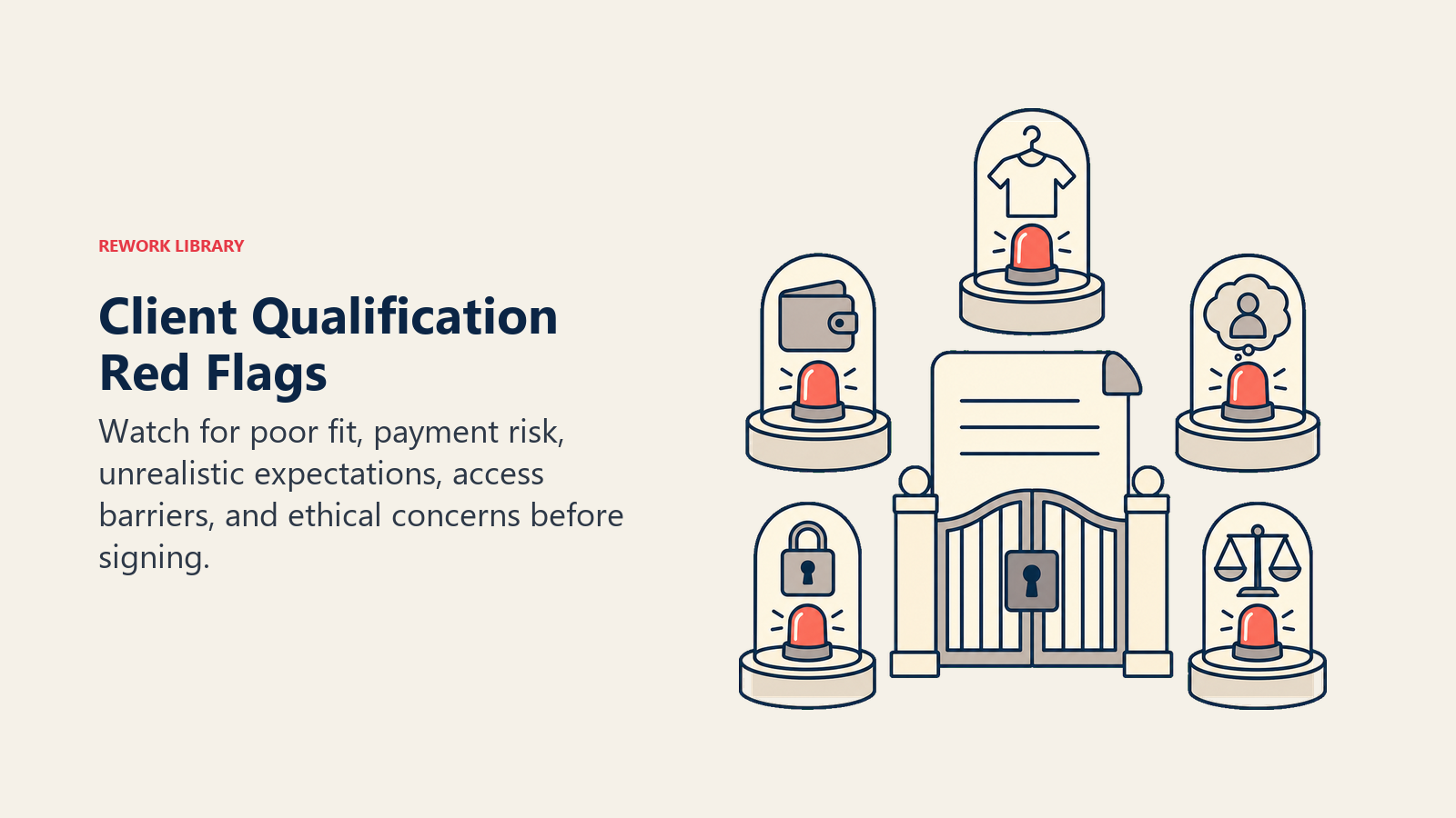 Client Qualification Red Flags illustrated with risk beacon array
