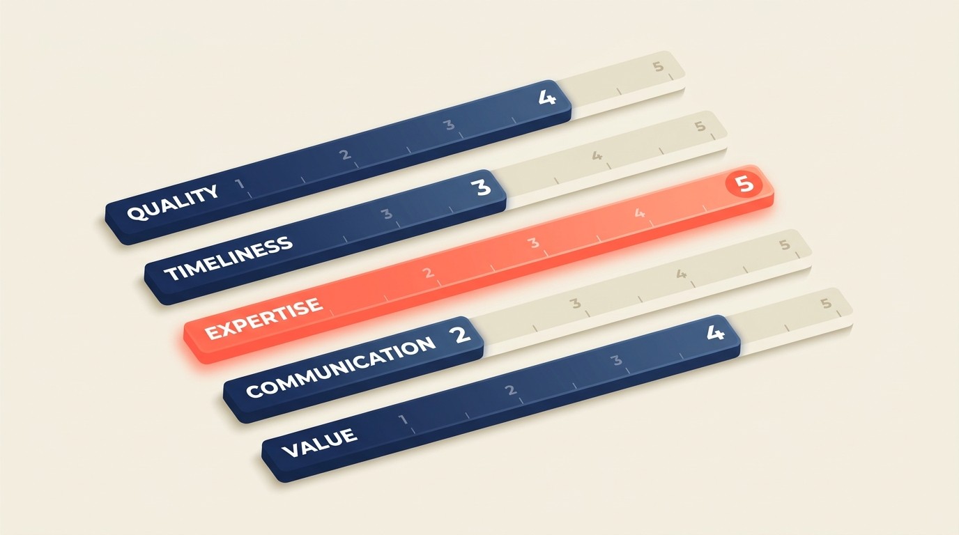 CSAT multi-dimensional assessment rating quality, timeliness, expertise, communication, and value across project touchpoints