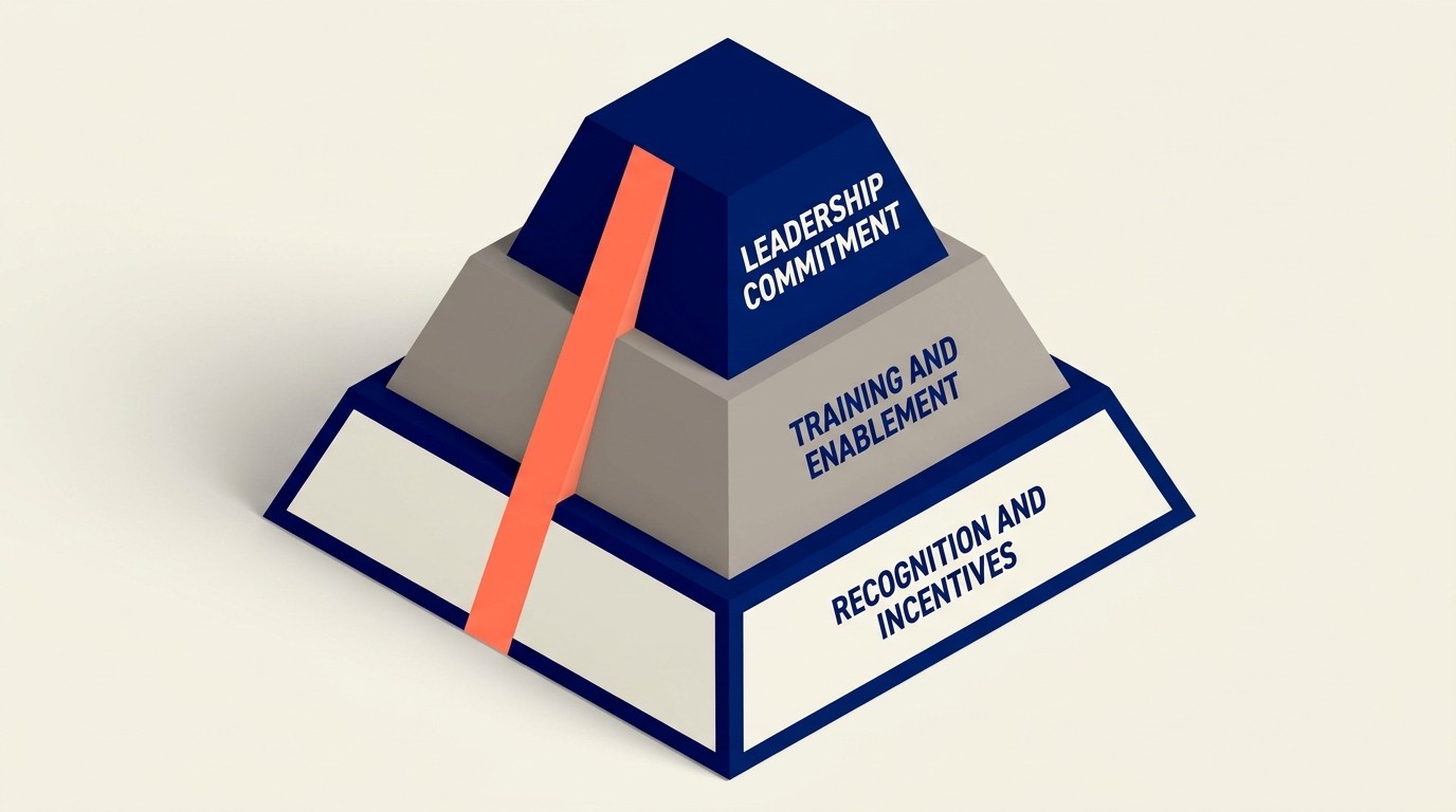 Organizational culture pillars aligning executives, client success, training, and incentives around client satisfaction ownership