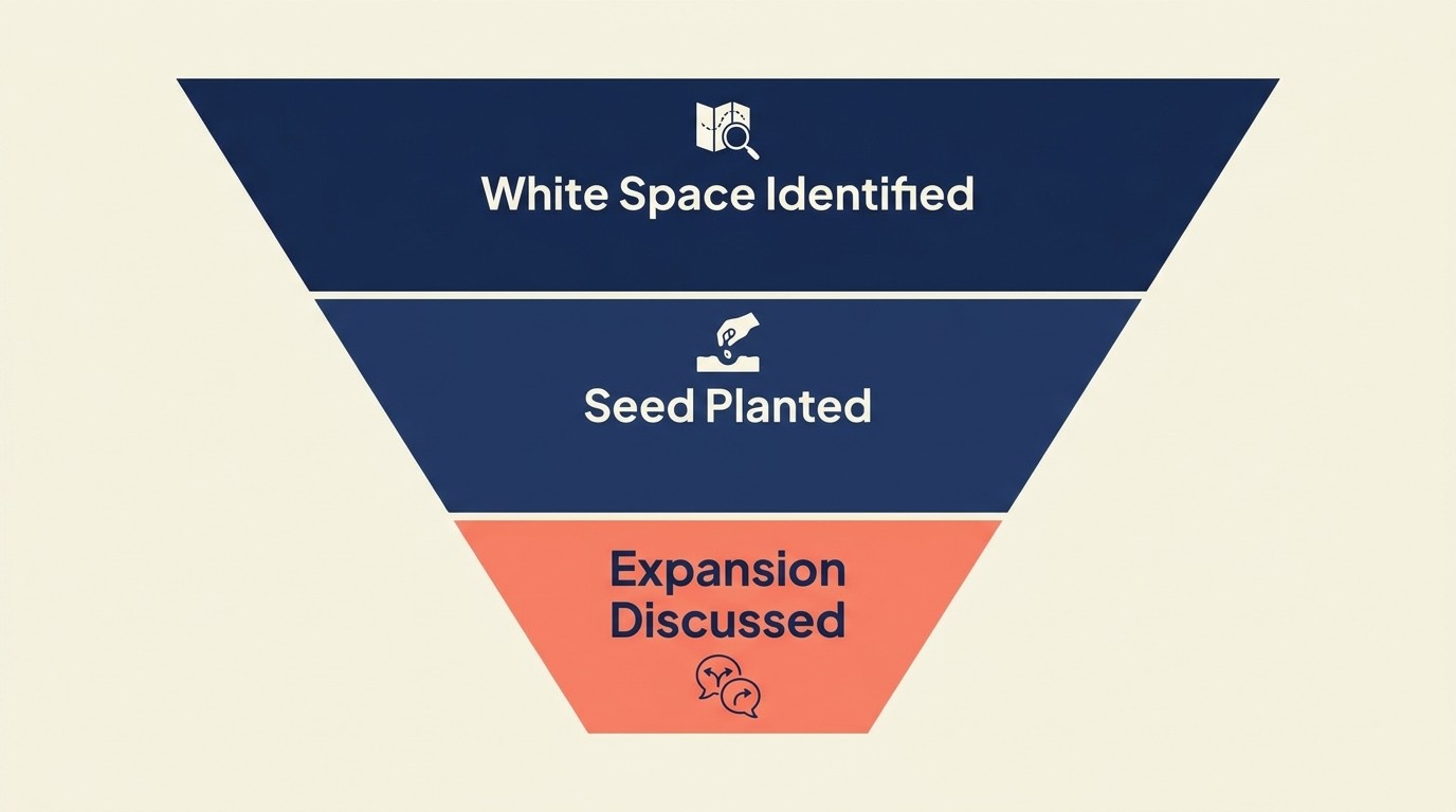 Natural expansion conversation flow from identifying white space to introducing services and building ROI justification