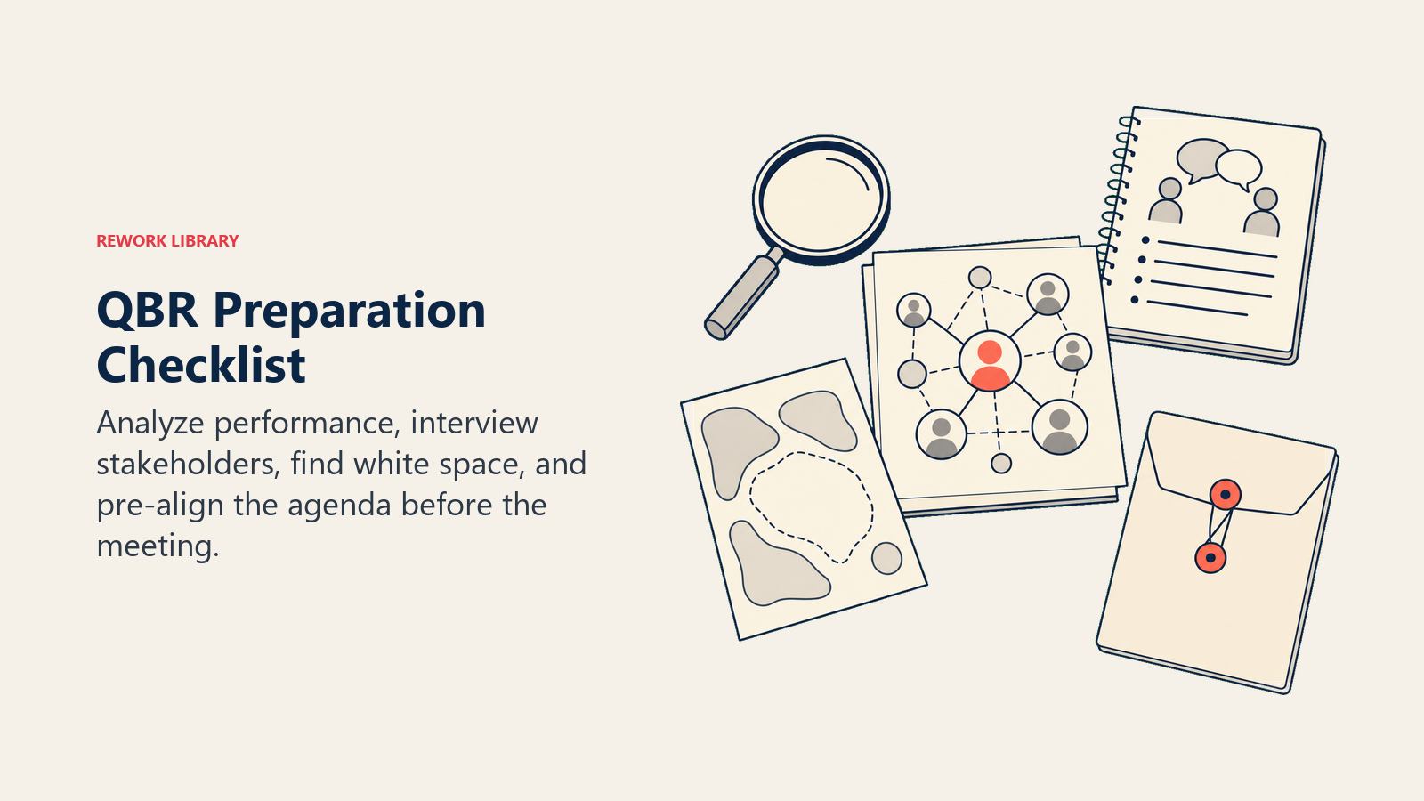 QBR Preparation Checklist illustrated with QBR preparation desk