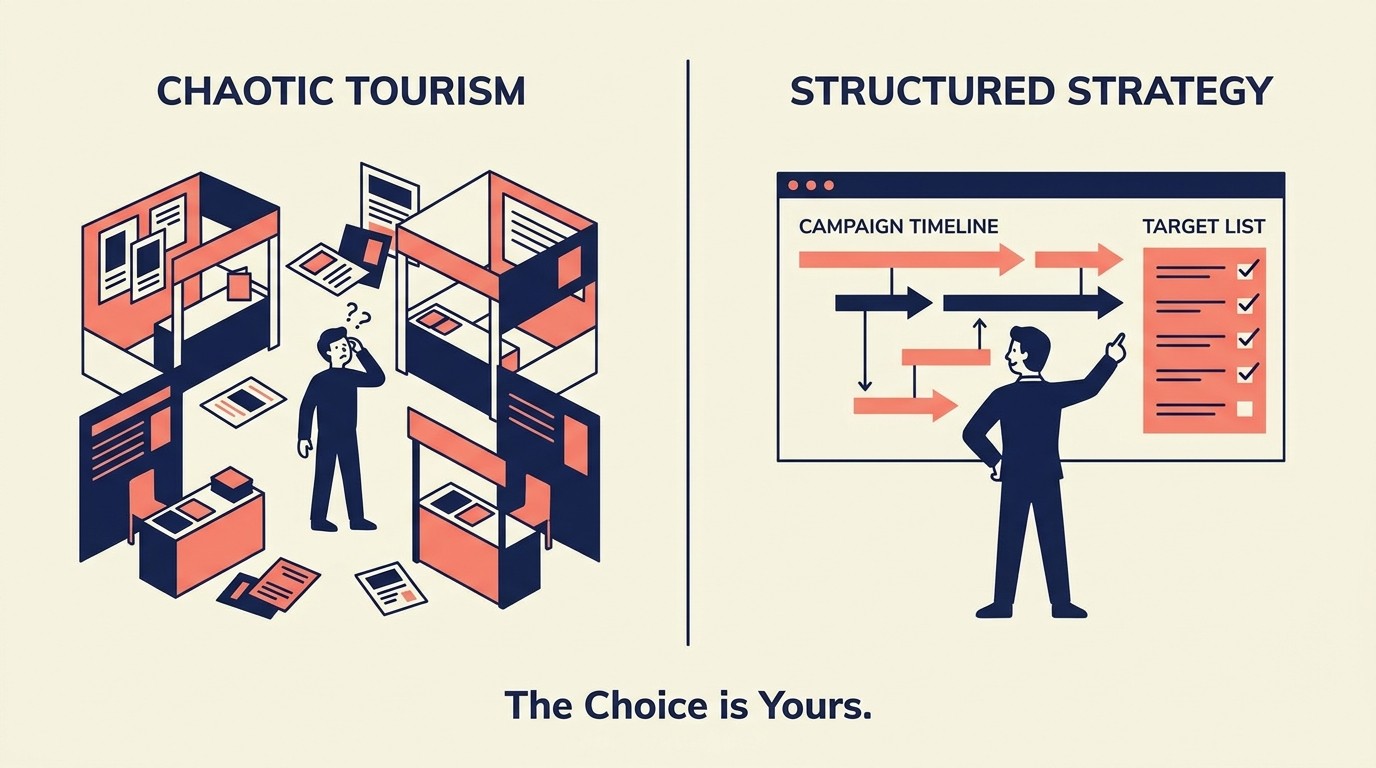 Conference paradox showing billions spent on events with poor lead conversion outcomes