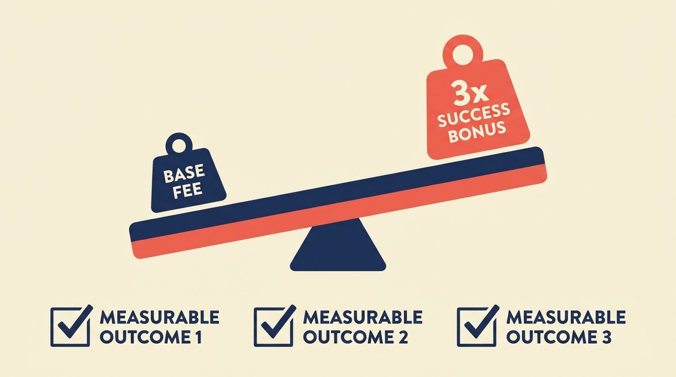 Success-based pricing tying consulting fees to measurable client outcomes and shared risk