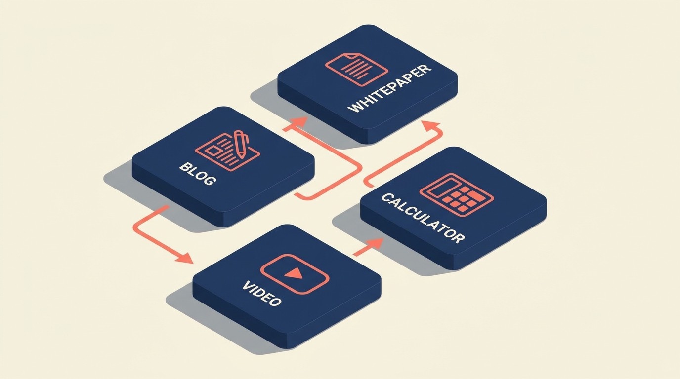 Written, visual, video, and interactive content format mix for professional services