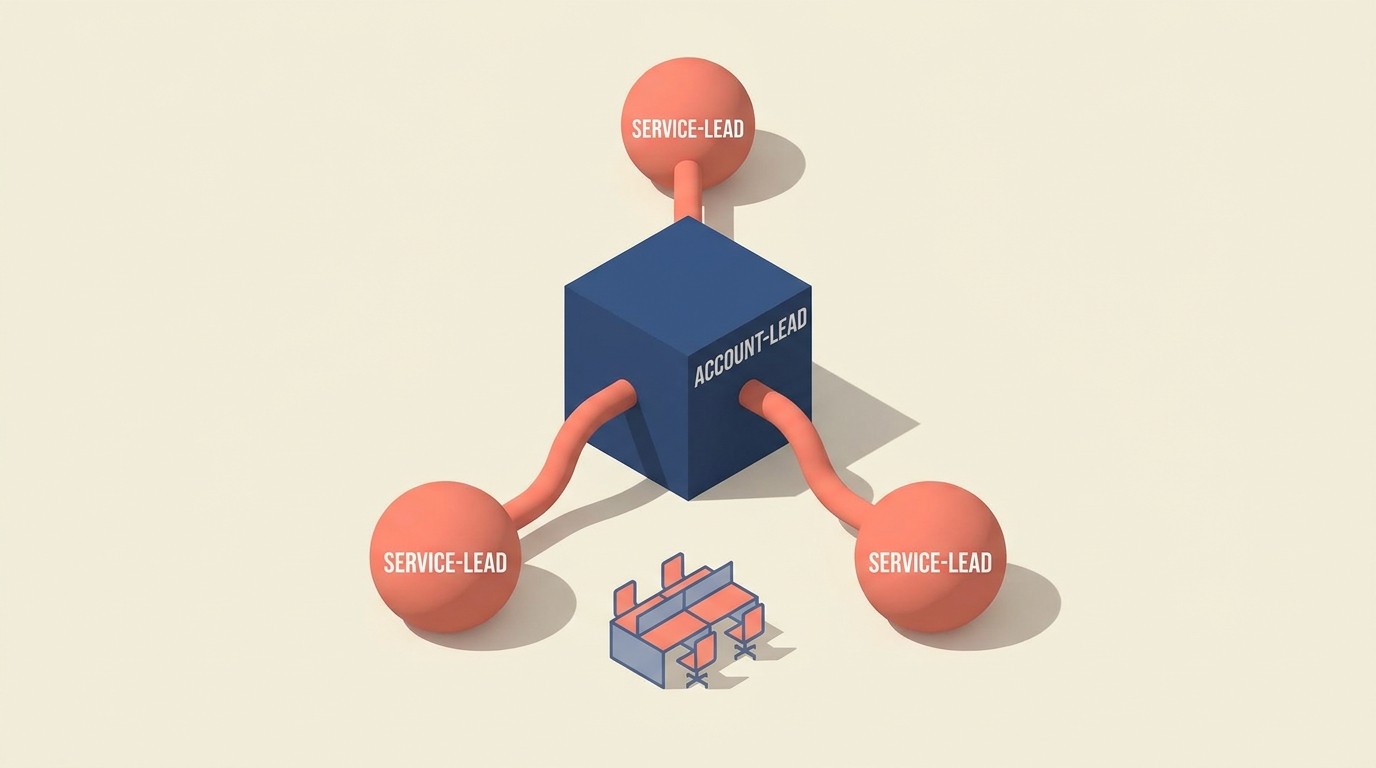 Account team structure with account lead, service leads, and business development roles aligned