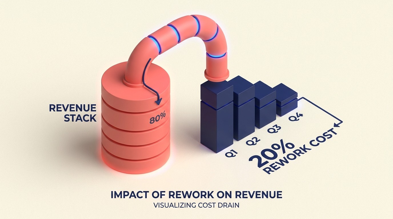 Business case math showing how 20% rework on billable hours drains hundreds of thousands in project revenue annually