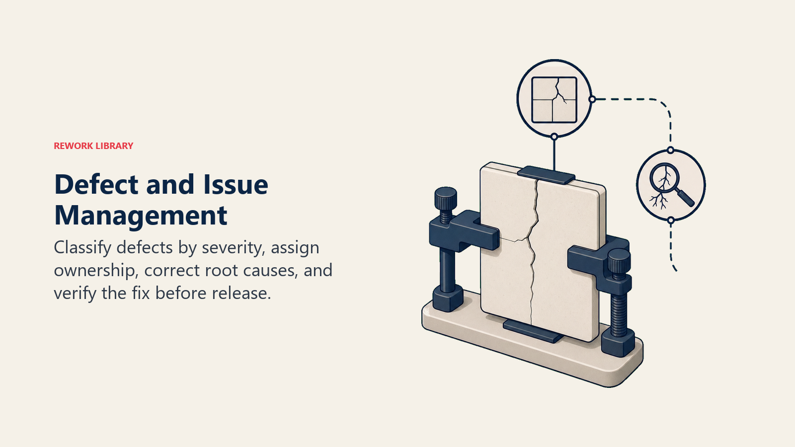 Defect and Issue Management illustrated with defect repair clamp