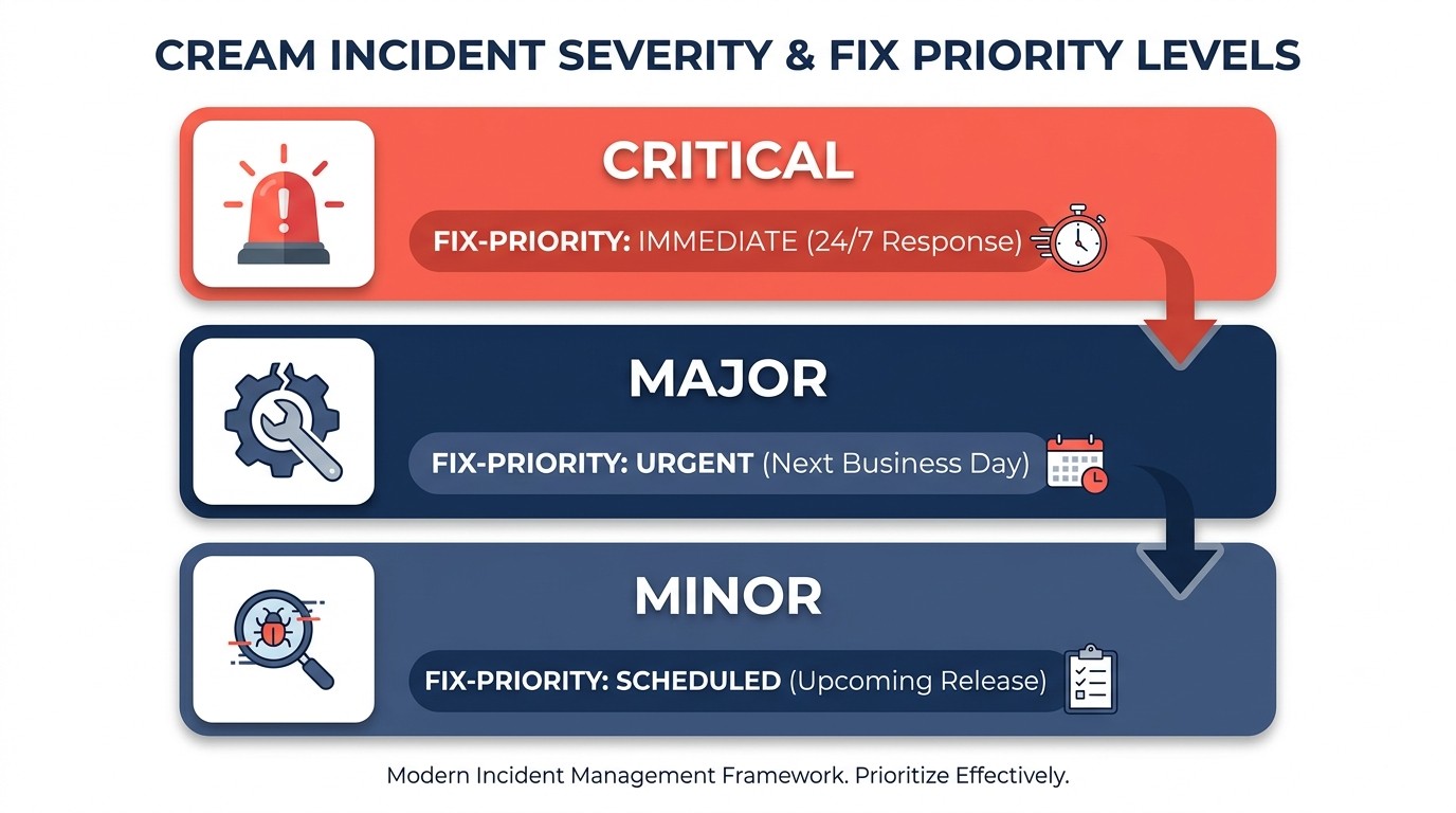 Defect classification pyramid showing critical, major, and minor defects with identification, logging, rework, and trend analysis workflow
