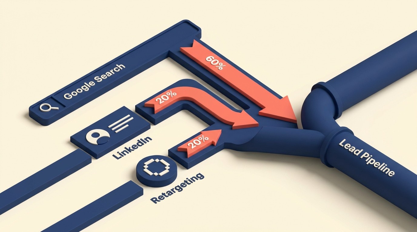 Paid advertising budget allocation across Google search, LinkedIn, and retargeting channels