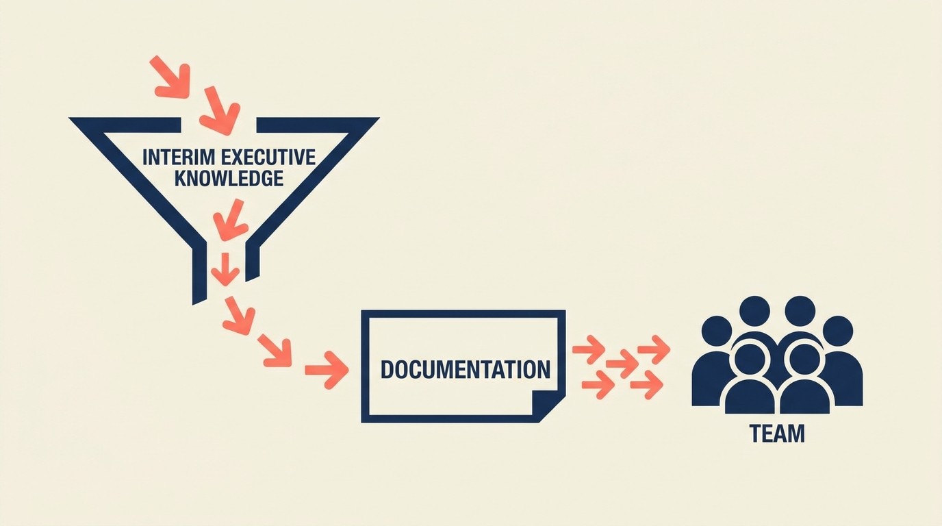 Knowledge transfer pillars for interim placements: team capability, process documentation, mentoring, succession, sustainability