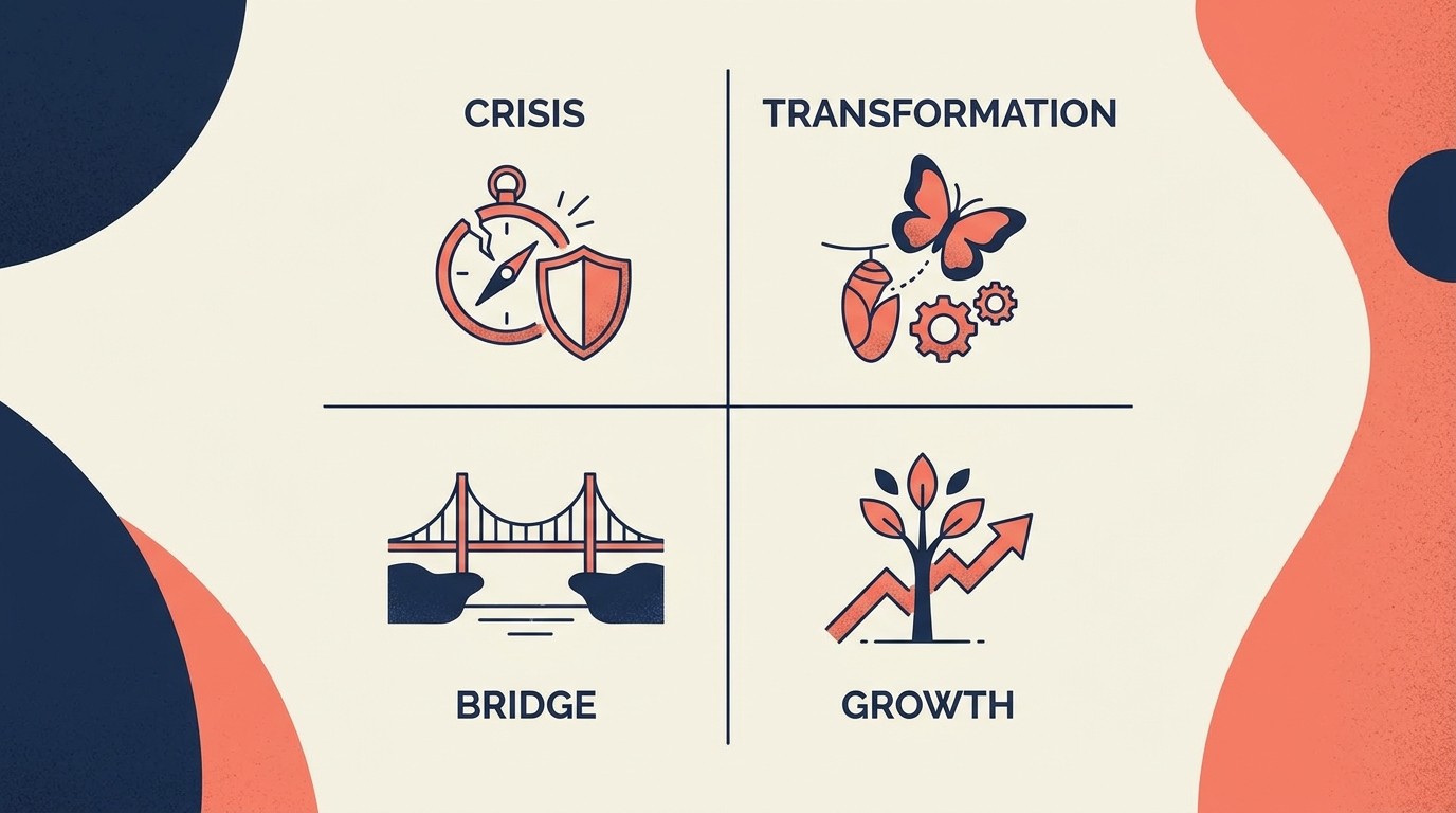 Interim executive selection criteria matching expertise, industry, culture, availability, and track record to situation type