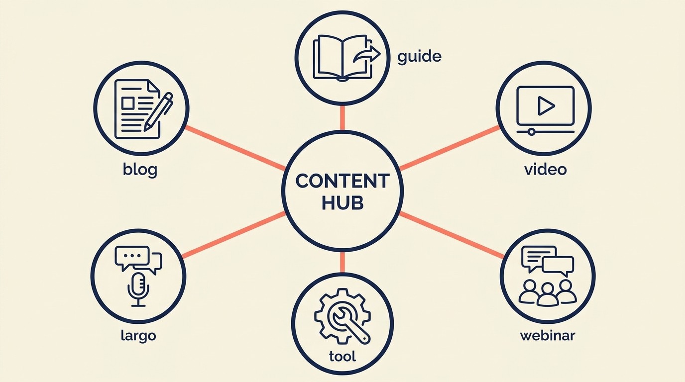 Legal content marketing formats including blog posts, practice guides, case studies, videos, and webinars for attorney lead generation