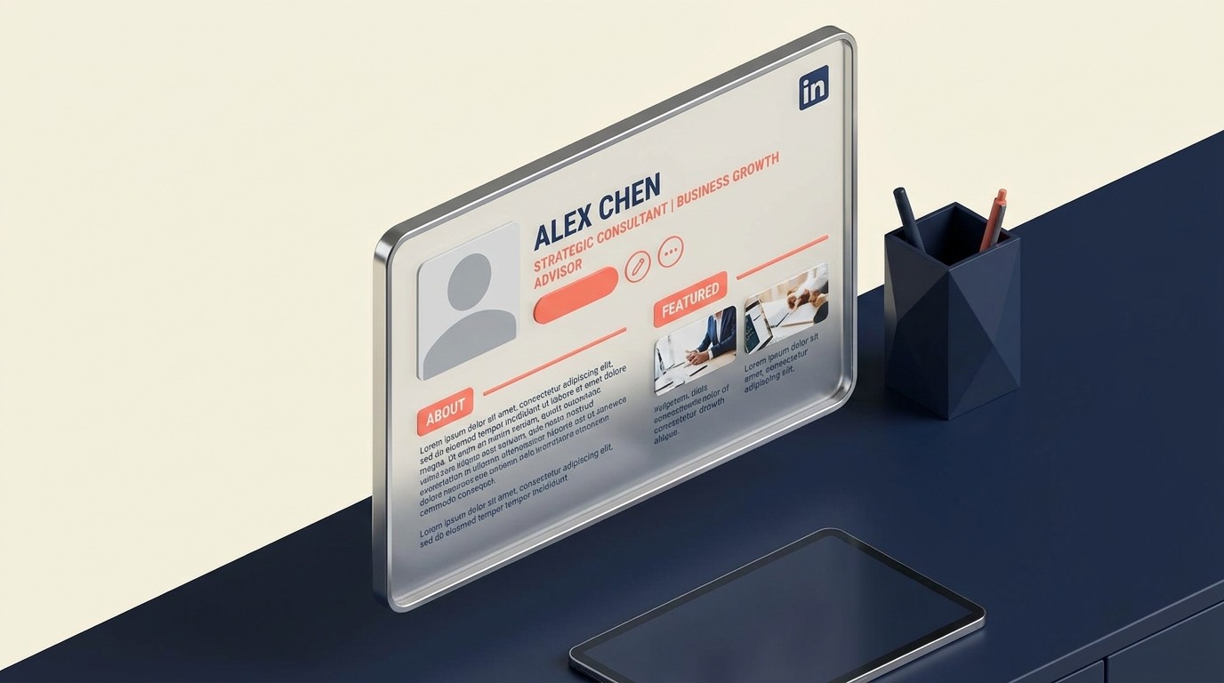LinkedIn profile anatomy highlighting headline, about section, experience, and featured section as digital storefront components
