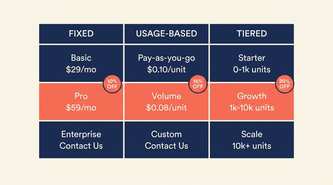 Multi-year pricing models: fixed fees with escalators, usage-based minimums, tiered pricing, and discount structures