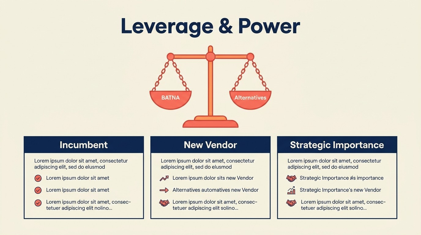 Isometric scales weighing leverage factors between services firm and client during professional services negotiation