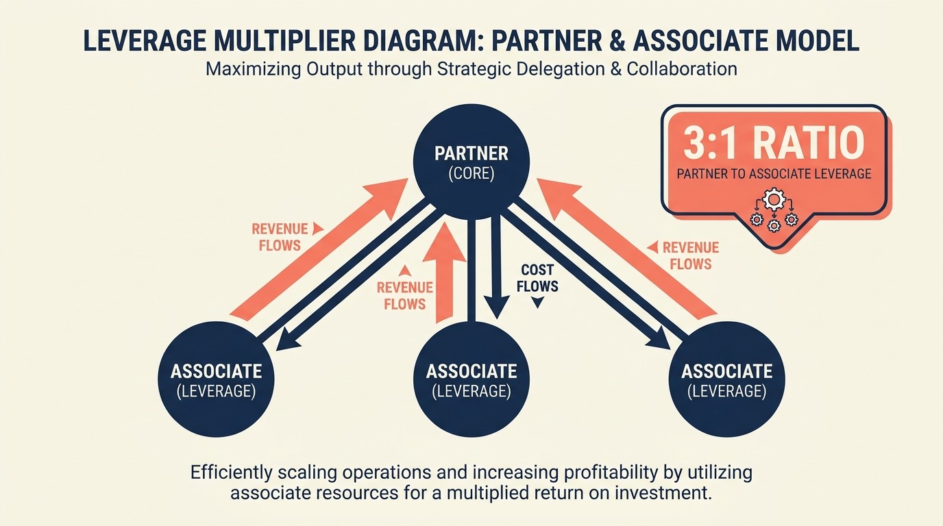 Partnership equity value from clients IP talent with leverage multiplier