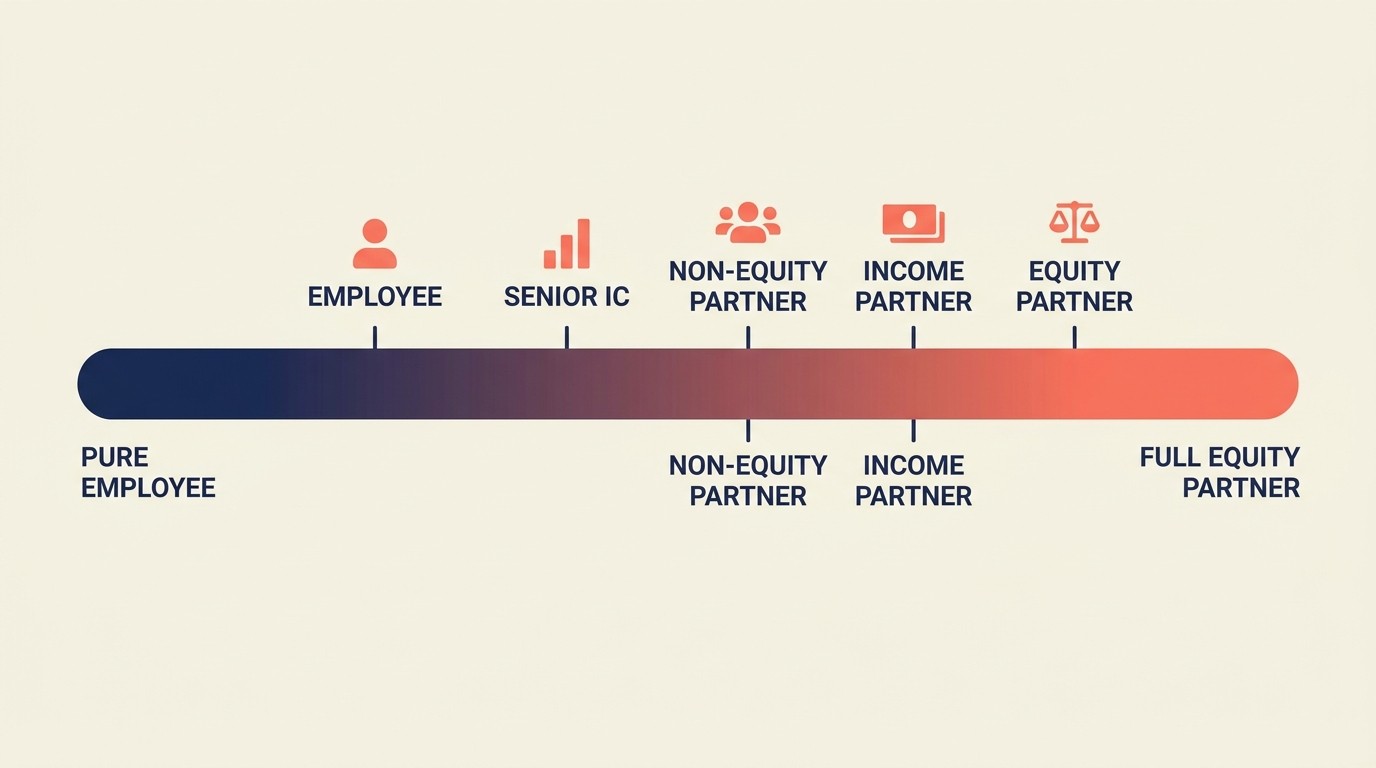 Hybrid structures of counsel non-equity partner and multi-tier partnership
