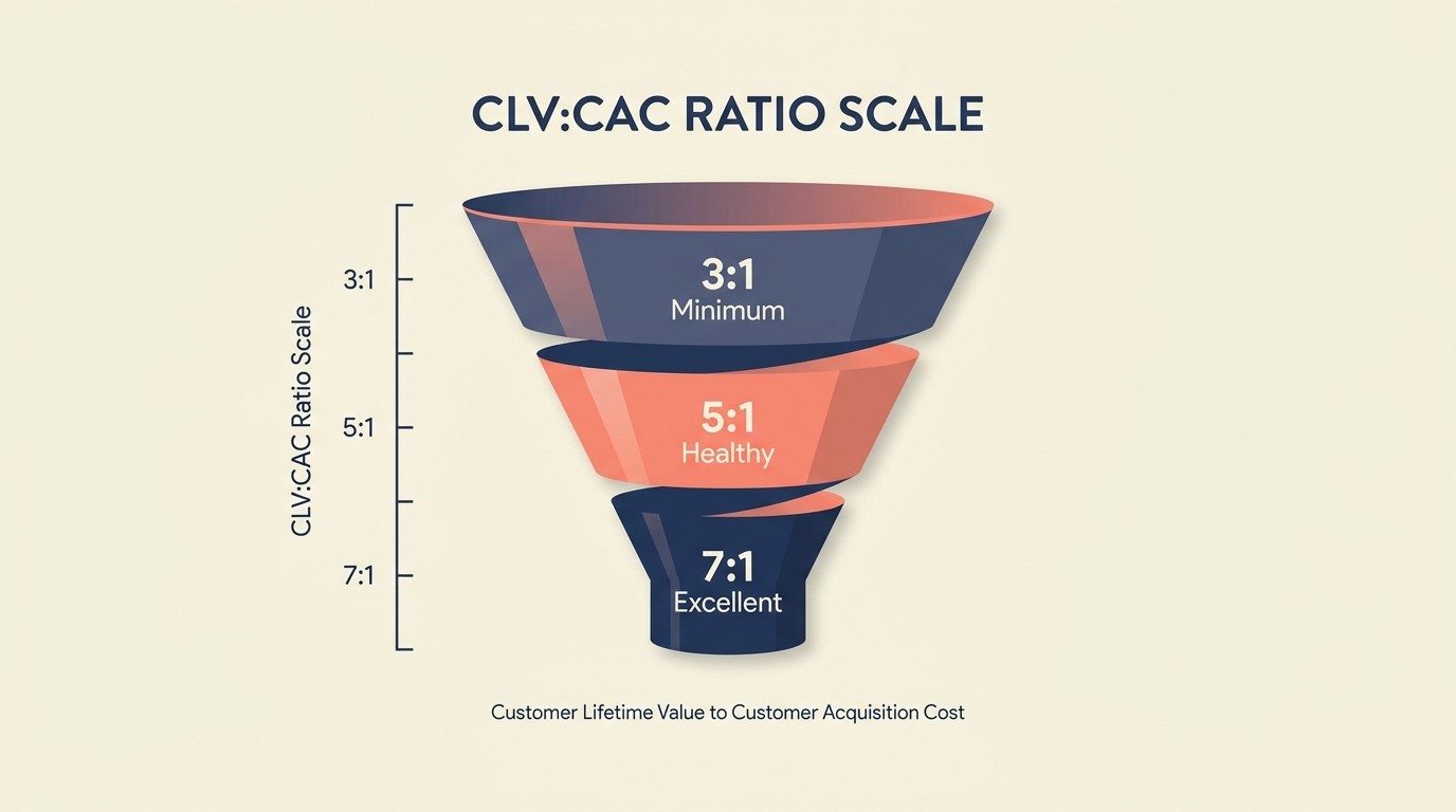 Client metrics framework showing CAC, CLV, NPS, and retention indicators for professional services