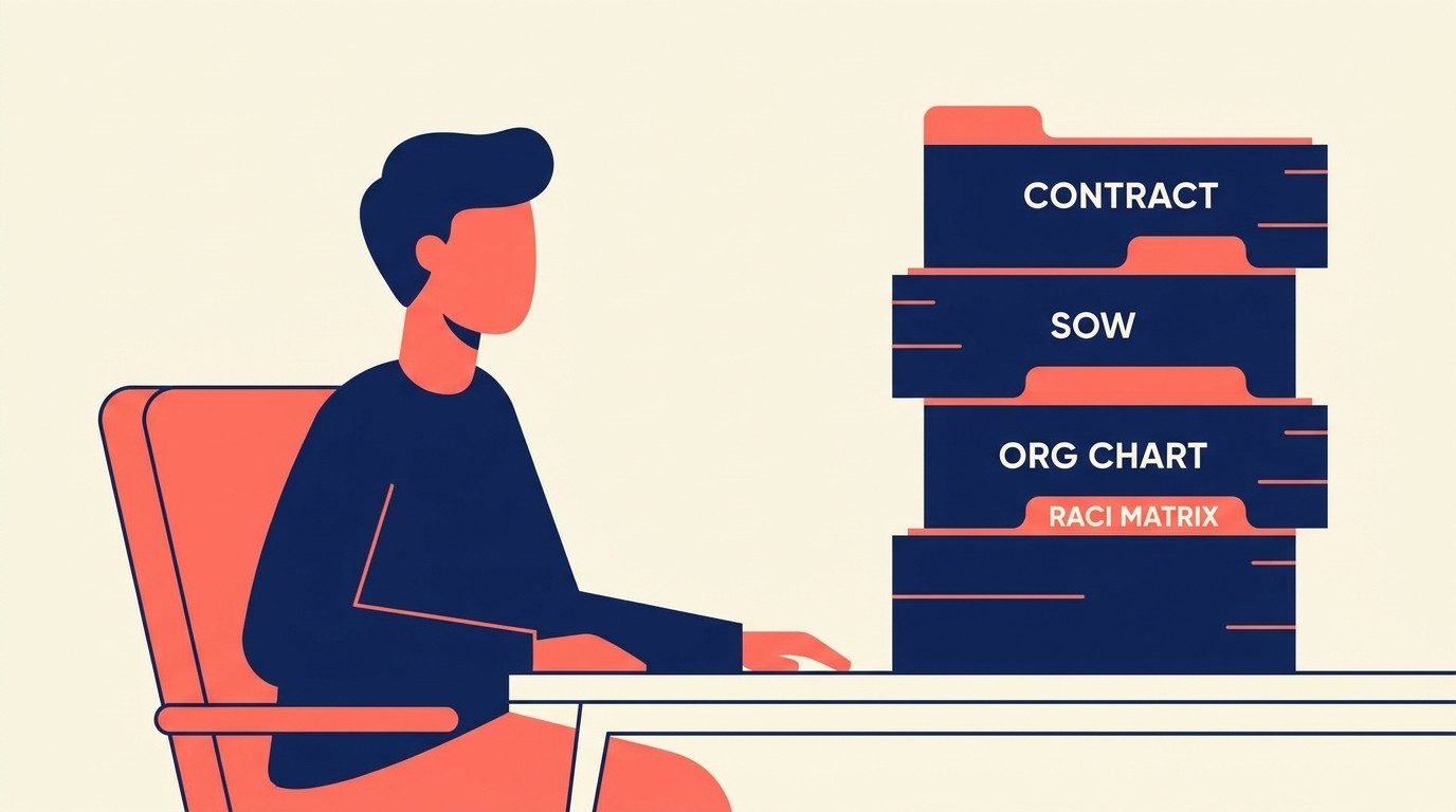 Stakeholder mapping, RACI matrix, and timeline review during kickoff preparation