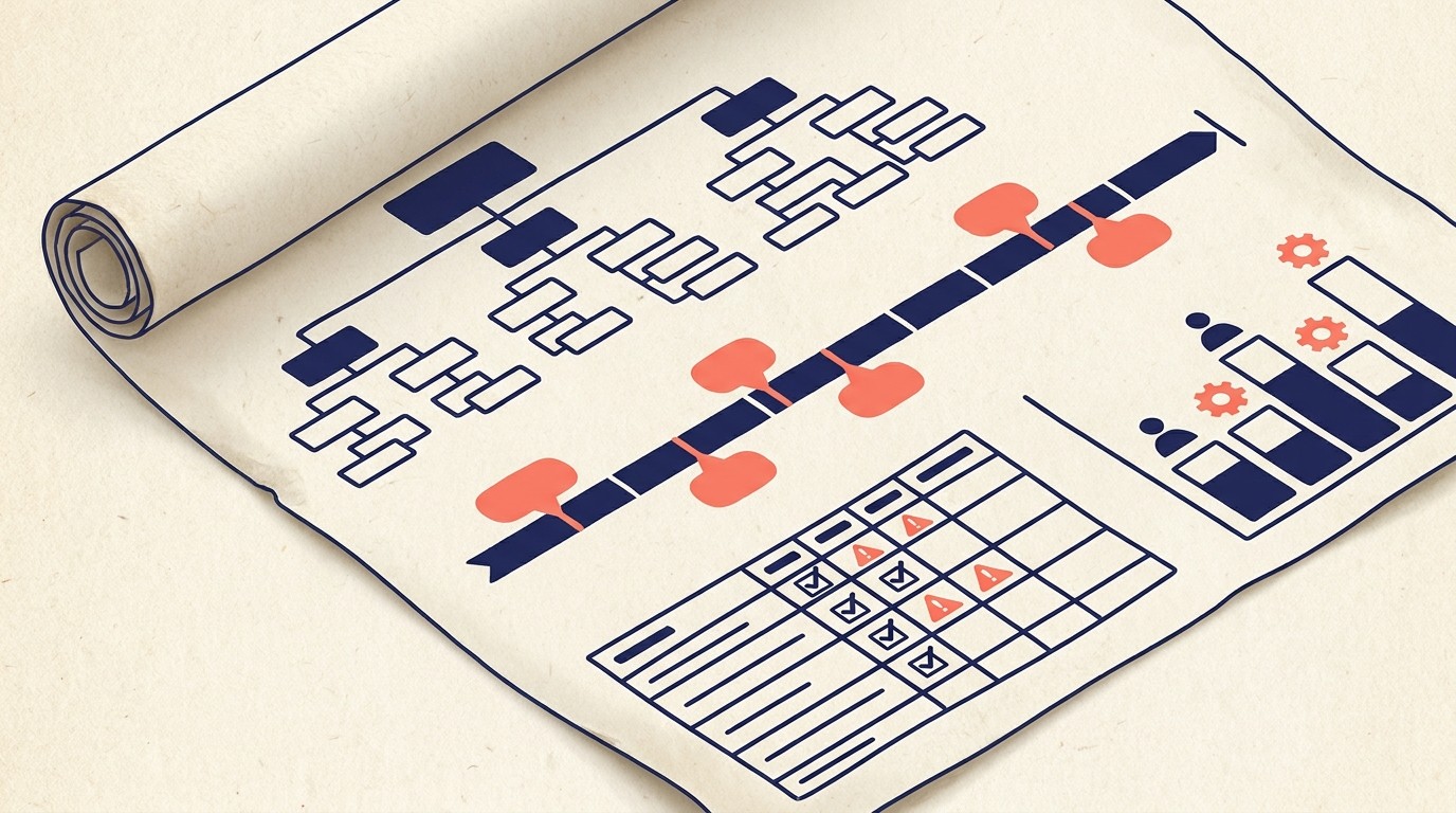 Core project management elements showing planning, execution, monitoring, control, and closure phases