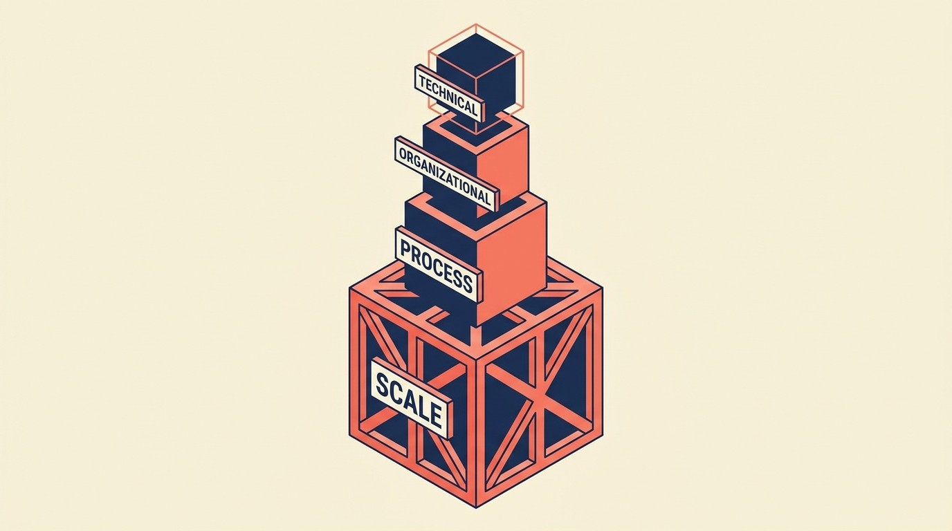 Four complexity dimensions: technical, organizational, process, and scale, each with its own risk profile
