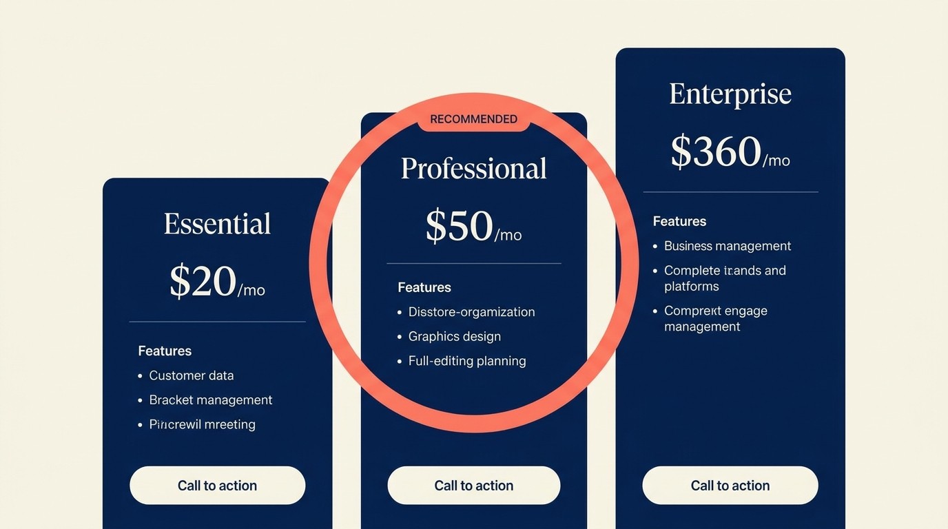 Value-based pricing structure with good-better-best package tiers