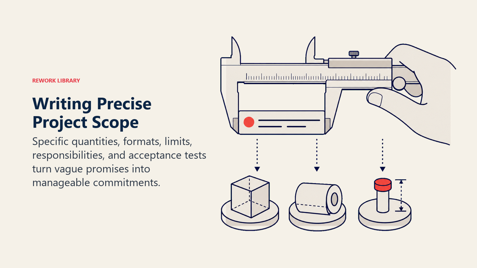Writing Precise Project Scope illustrated with precision editing caliper