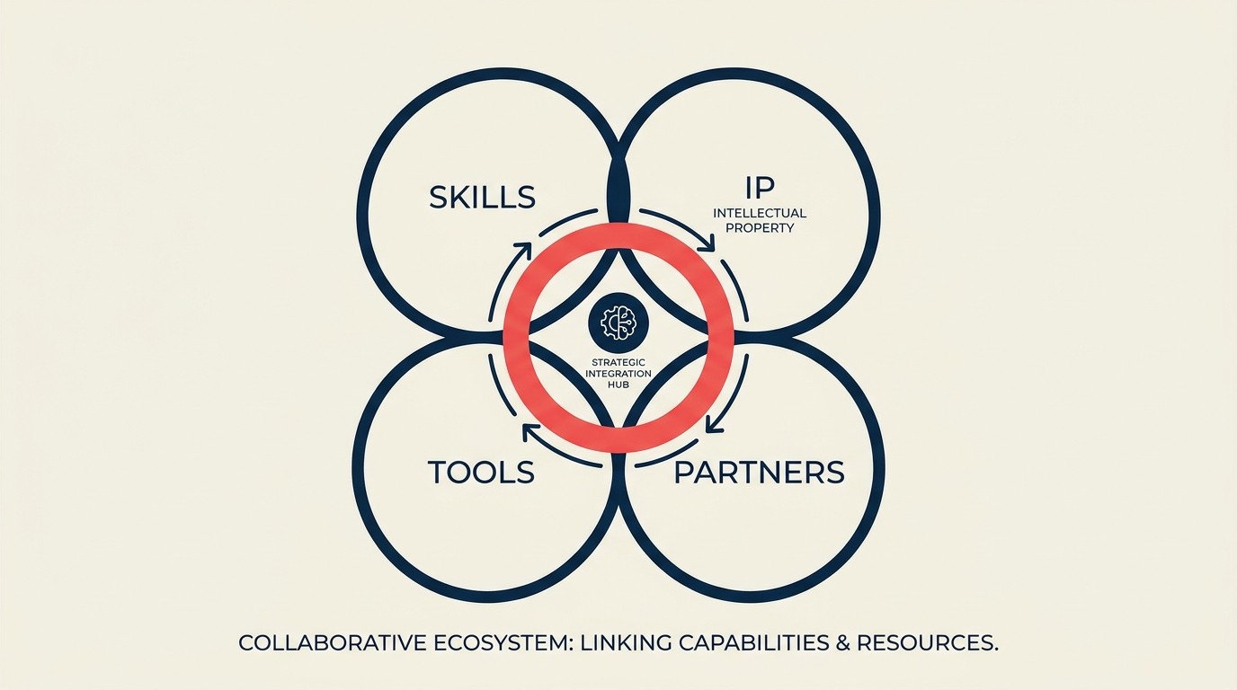 Service line capability stack combining skills development, IP assets, technology tools, and partner ecosystem