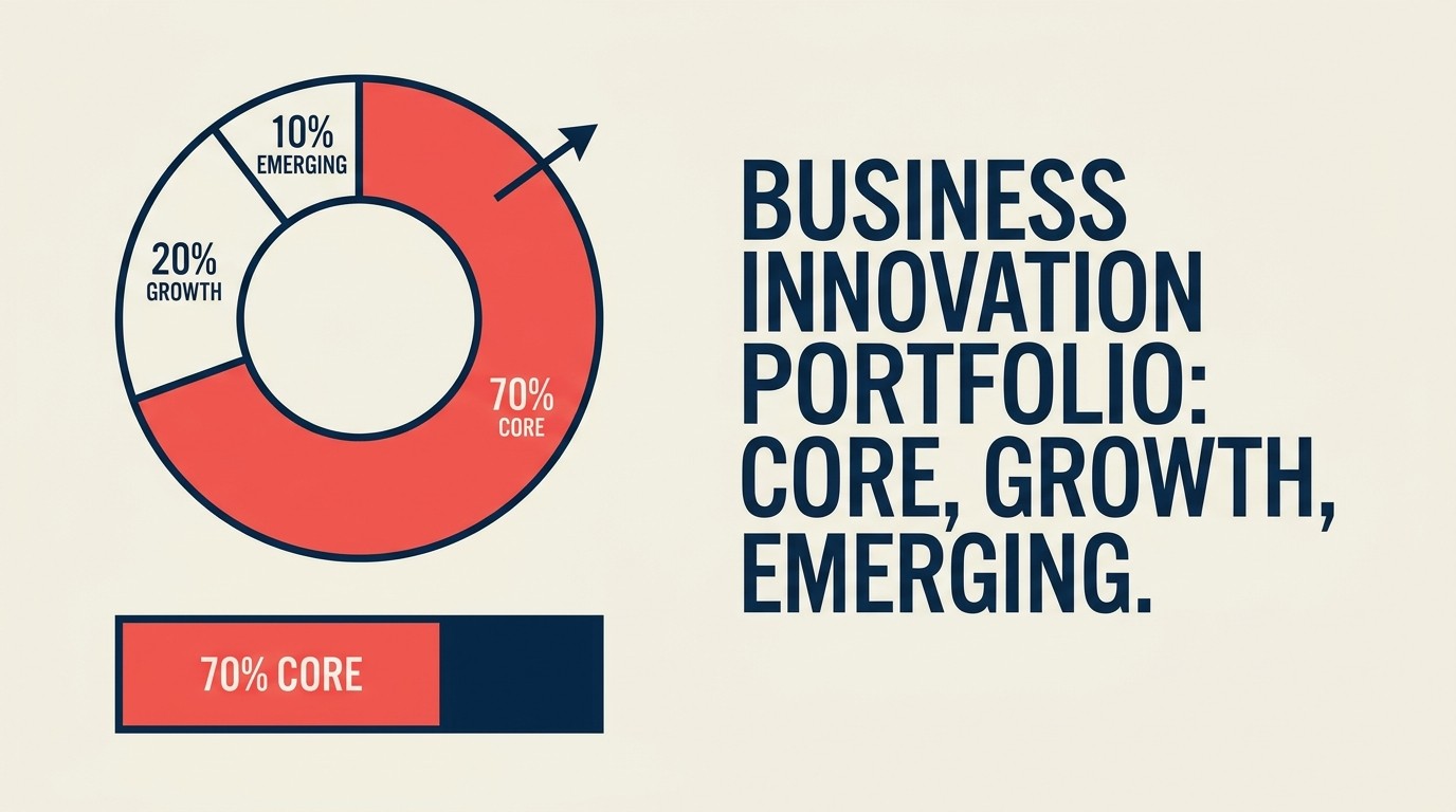 70-20-10 portfolio allocation model showing core, growth, and emerging service investment balance