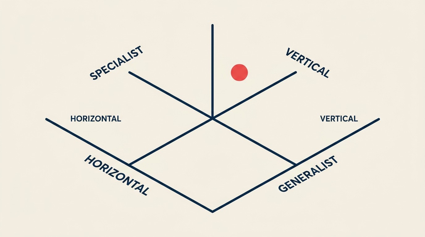 Horizontal vs vertical positioning matrix with specialization depth and breadth tradeoffs for service lines