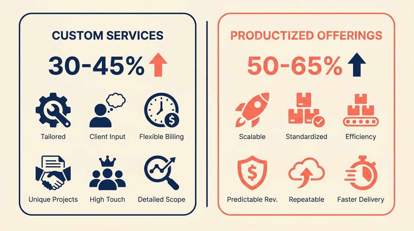 Margin and scaling economics of productized services versus custom work