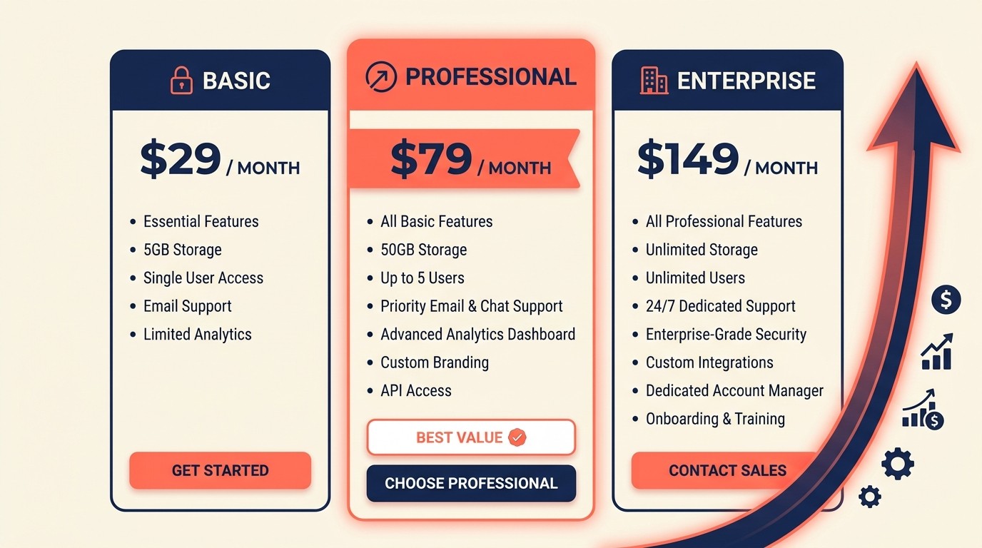 Value-based pricing model and tiered pricing structure for productized services