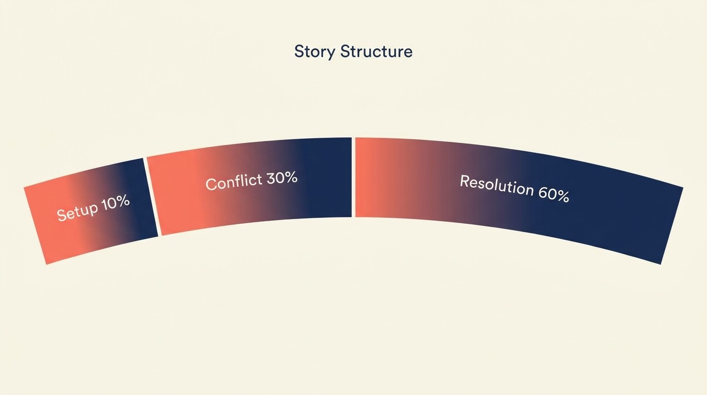 Story-driven presentation arc with setup, conflict, and resolution paired with lead capture through resource offers